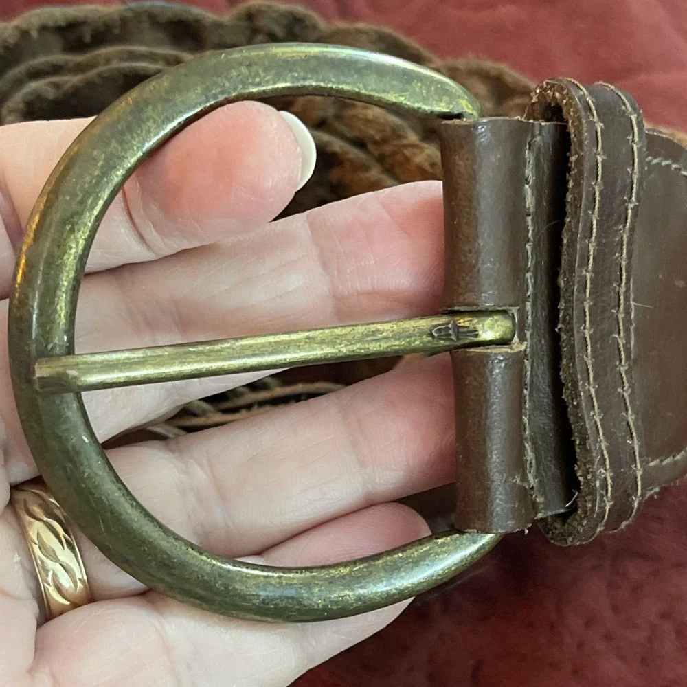 Vtg Thrashed Leather Y2K Faded Glory Brown Belt Sz‎ XL Braided 2